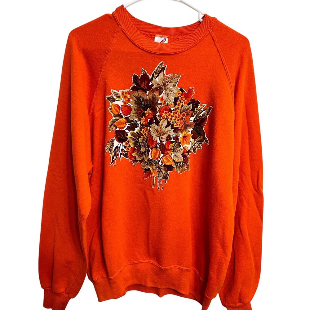 Vintage Handmade Jerzees Fall Halloween‎ Leaves Orange Grandma Sweater Size XL